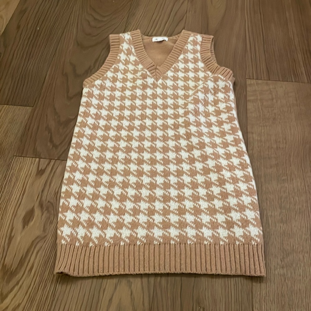 Brown and white sweater dress